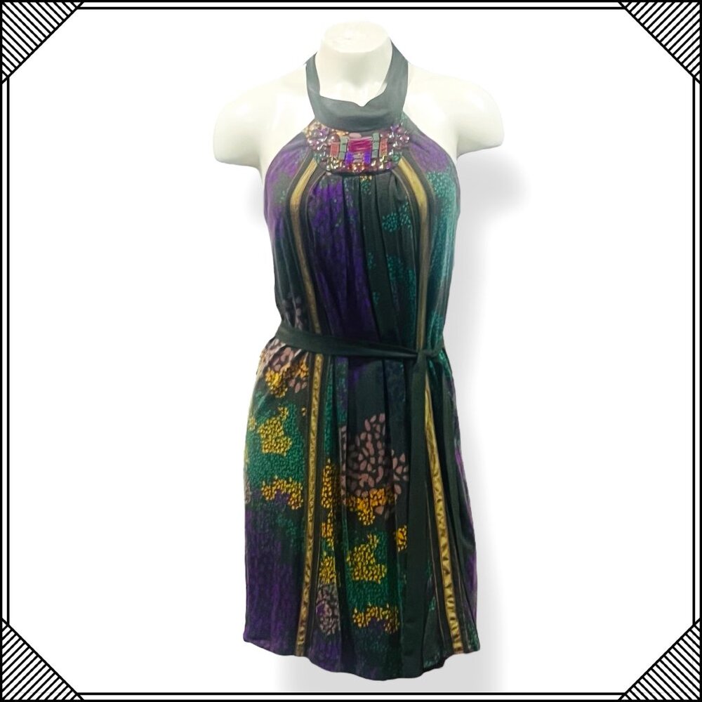 ONE SEPTEMBER A-line Beaded Halter Tie Dress - XS